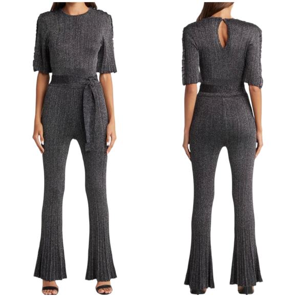 DEREK LAM 10 CROSBY NWT Kailani Ruffle Sleeve Knit Jumpsuit Size L NO BELT - Picture 1 of 11